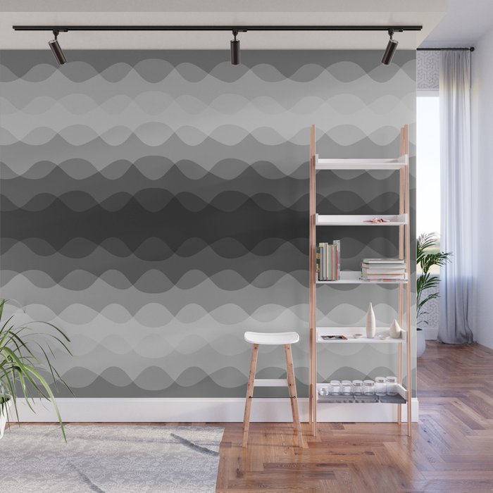 Overlapping Wavy Horizontal Lines Light Gray Midtone Gray & Dark Gray