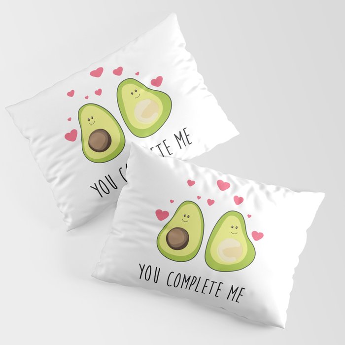 Cute avocado couple and hearts with love message Pillow Sham