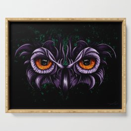 Purple owl eyes, witchy totem animal Serving Tray