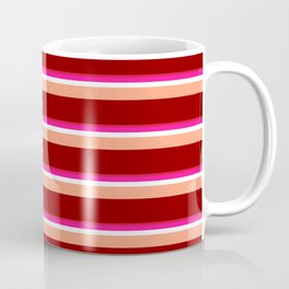 [ Thumbnail: Crimson, Deep Pink, White, Light Salmon, and Dark Red Colored Lines Pattern Coffee Mug ]
