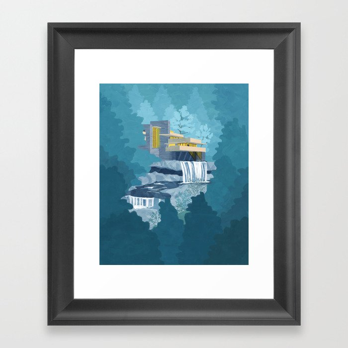 Falling water house Framed Art Print