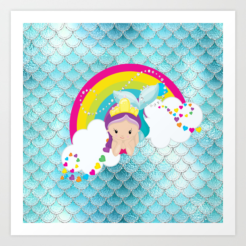 Cute Mermaid Girl Purple Hair Art Print By Debramiller Society6
