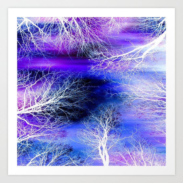 Midnight Trees Purple Blue Art Print