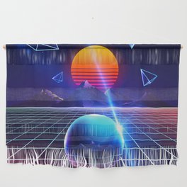 Neon sunset, mountains and sphere Wall Hanging