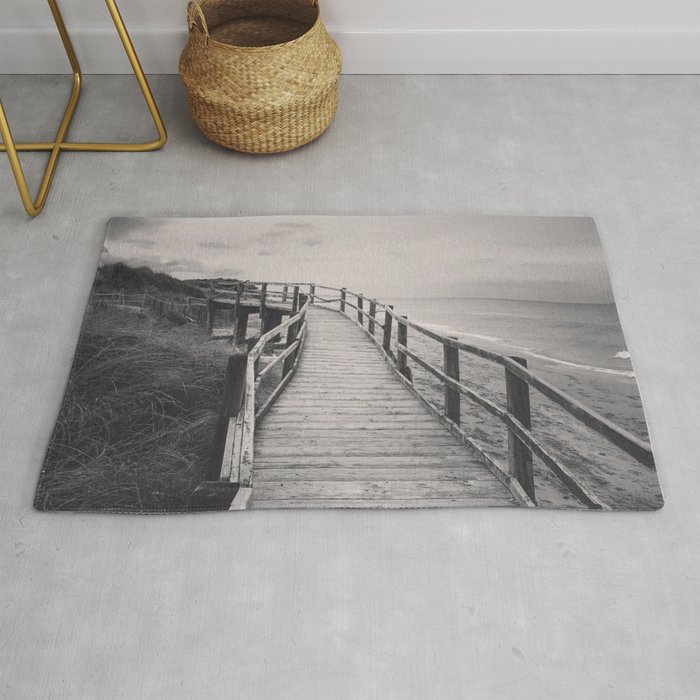 Black & white, beach photography, fine art print, long exposure b&w photograph Rug
