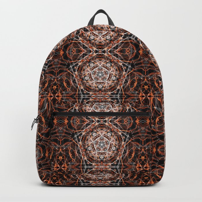 Liquid Light Series 56 ~ Orange & Grey Abstract Fractal Pattern Backpack