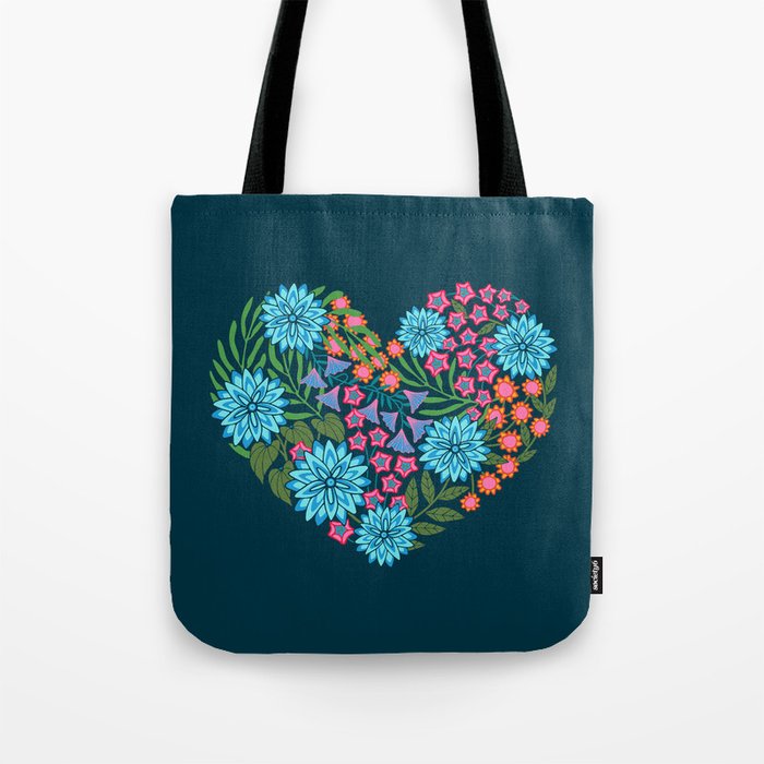 FLOWERED HEART Floral Love Tote Bag