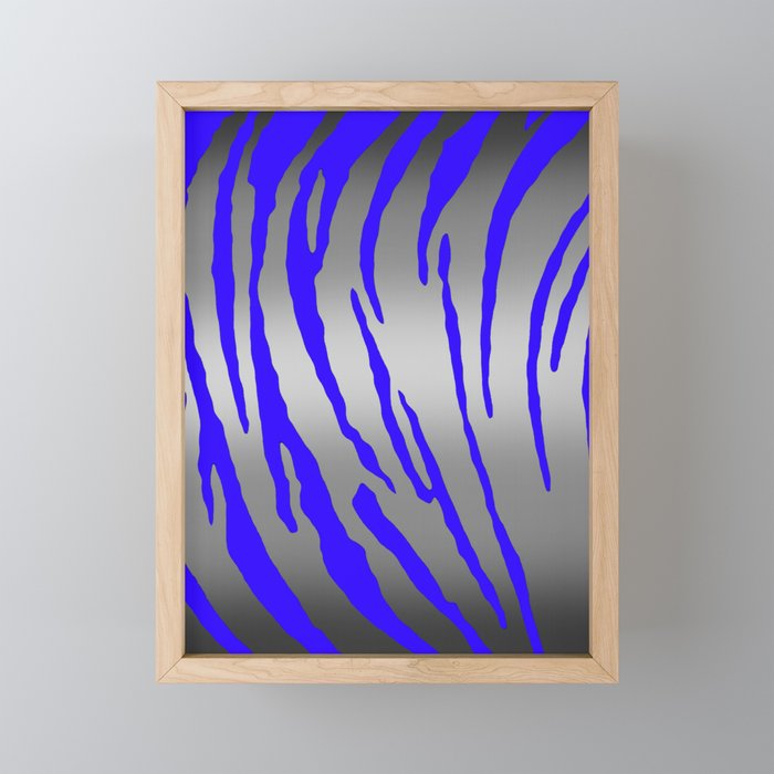 Silver Tiger Stripes Blue Framed Mini Art Print