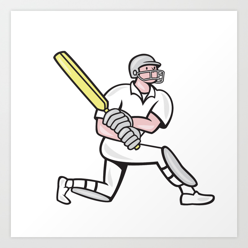 Cricket Player Batsman Batting Kneel Cartoon Art Print by patrimonio |  Society6