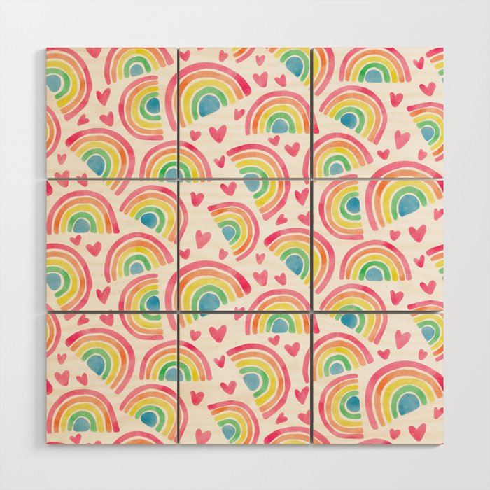 Watercolor Rainbows & Hearts Wood Wall Art