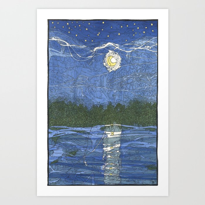 Moonrise Lagoon Art Print