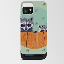 Peeking Raccoons #3 Pastel Green iPhone Card Case