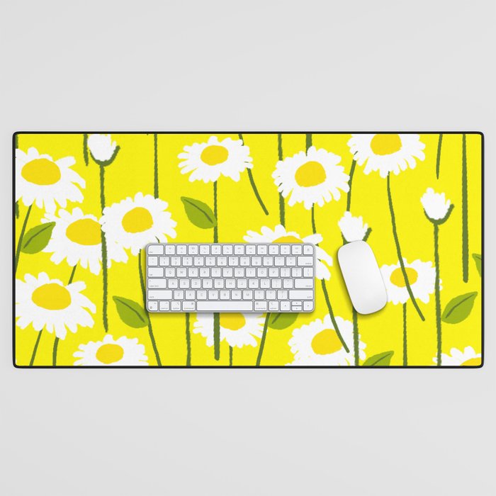 Cheerful Modern Daisy Flowers On Yelow Desk Mat