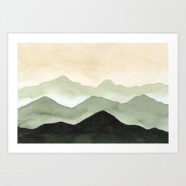 Green Beige Mountains Art Print
