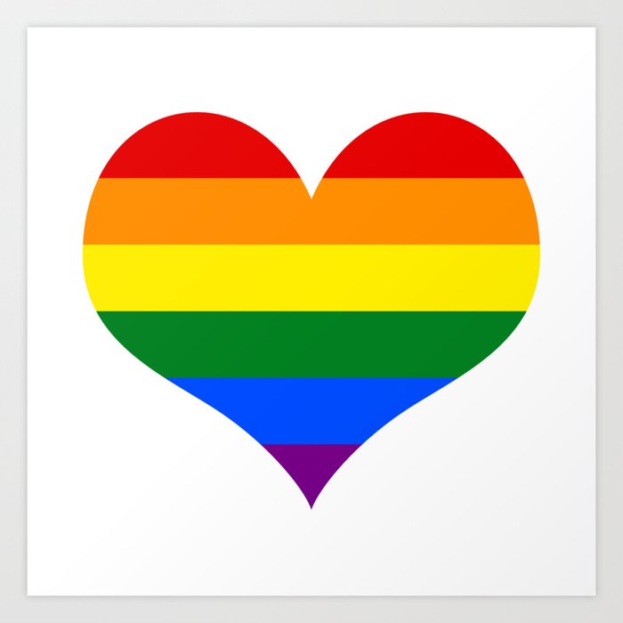 Classic rainbow lgbtq pride flag colors in a heart shape Art Print