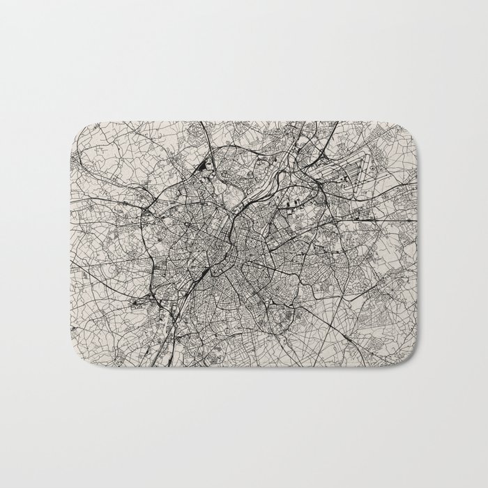 Belgium, Brussels - Black and White City Map - Aesthetic Wall Art Bath Mat