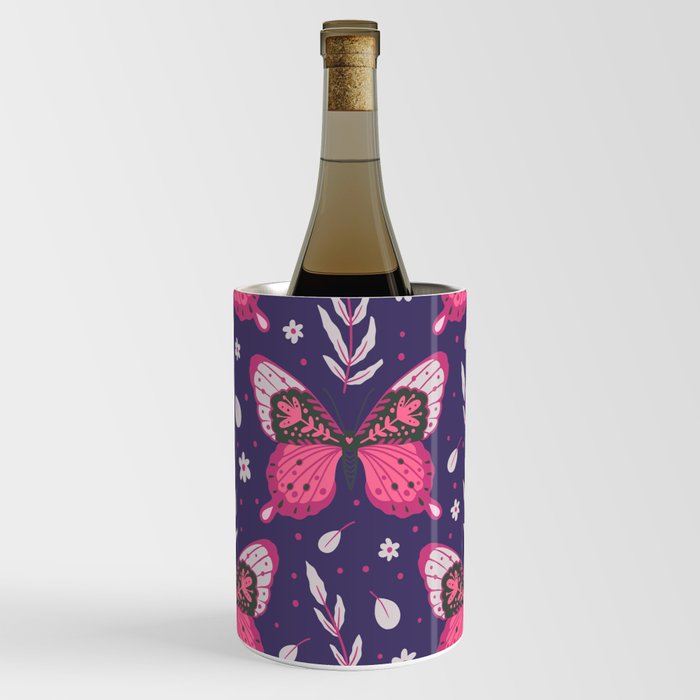 Wine Colored Butterflies on Blue Wine Chiller