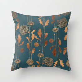 Art Deco Copper Flowers  Throw Pillow