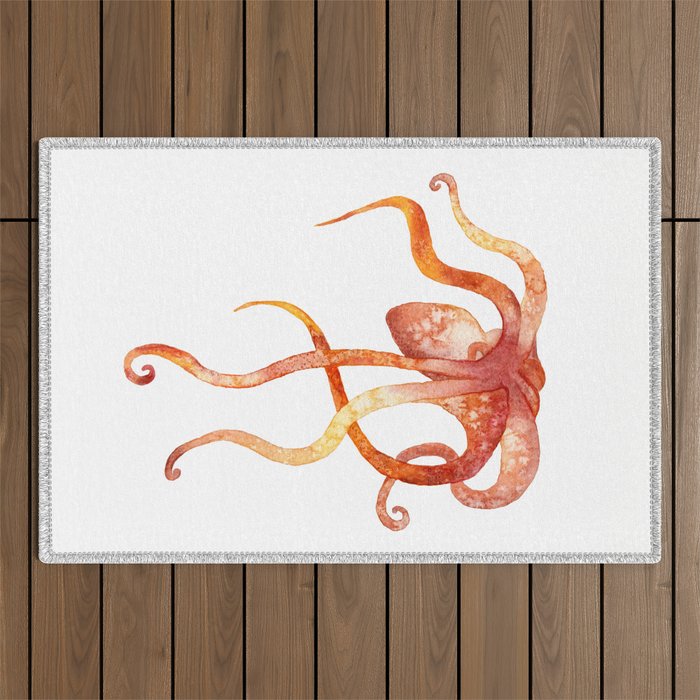 Watercolour Octopus - Red and Orange Outdoor Rug