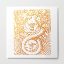 Gold Vintage Alchemy Ouroboros Illustration Metal Print | Mystic, Gold, Sunmoon, Wicca, Newage, Retro, Tarot, Midcentury, Spiritual, Drawing 