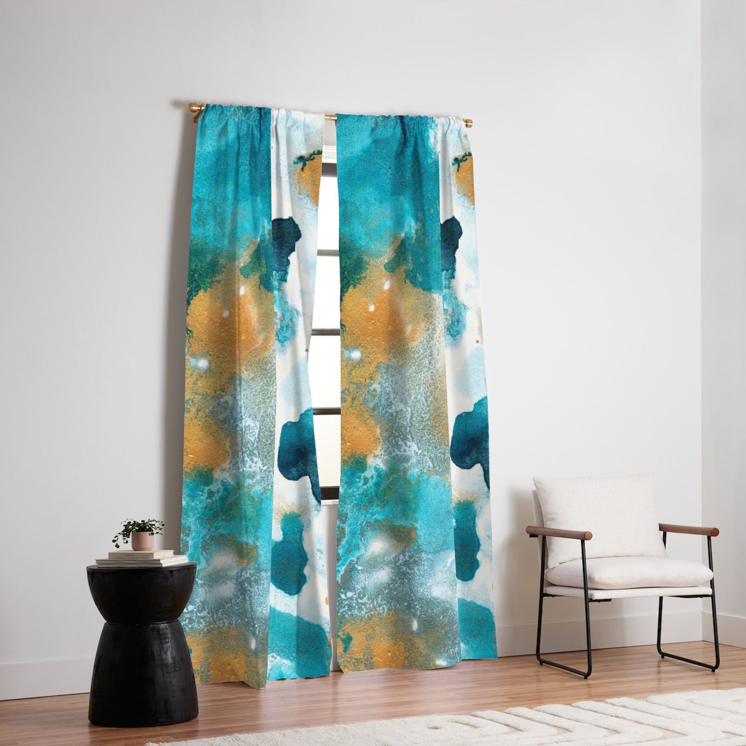 Aqua Teal Gold Abstract Painting 2 Ink Decor Art Society6