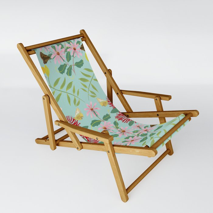 Folk retro florals in light teal Sling Chair