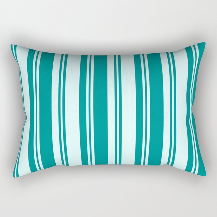 Light Cyan and Dark Cyan Colored Lines Pattern Rectangular Pillow