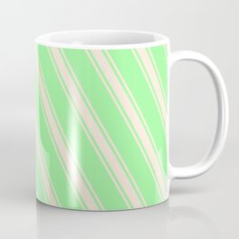 [ Thumbnail: Green and Beige Colored Stripes/Lines Pattern Coffee Mug ]