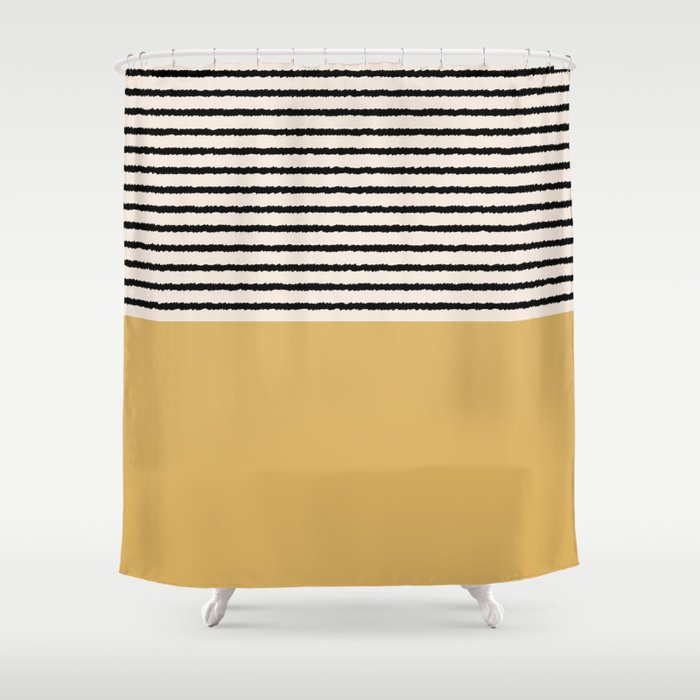 Texture - Black Stripes Gold Shower Curtain