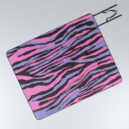 Colorful Animal Print Stripes / Waves (Chocolate Brown + Lilac + Candy Hot Pink) Picnic Blanket