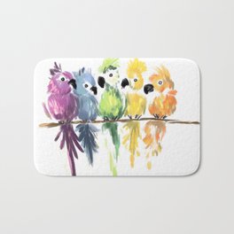 Rainbow Parrot Posse Bath Mat | Rainforest, Nurserydecoration, Gift, Parrots, Birthday, Handmade, Seattle, Birds, Illustration, Painting 