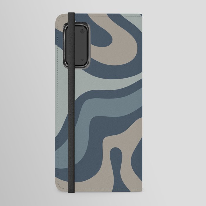 Modern Retro Liquid Swirl Abstract Pattern Vertical in Neutral Blue Gray Tones Android Wallet Case