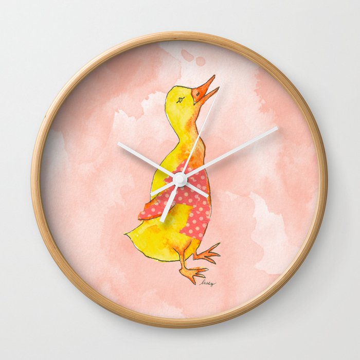 Yellow Duck on Peach Watercolour Wall Clock