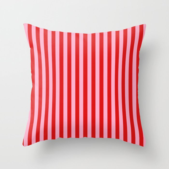 Red and Pink Stripes Vertical Deck Stripe Throw Pillow