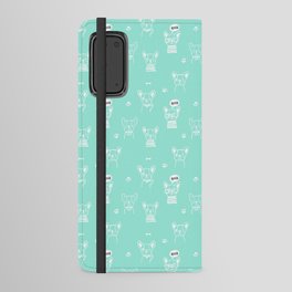 Seafoam and White Hand Drawn Dog Puppy Pattern Android Wallet Case