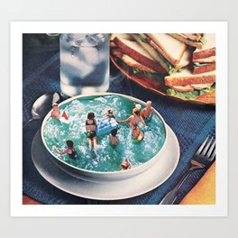 SOUP DU JOUR by Beth Hoeckel Kunstdrucke | Graphicdesign, Vintage, Swimming, Lunch, Bath, Bethhoeckel, Pool, Funny, Collage, Curated 