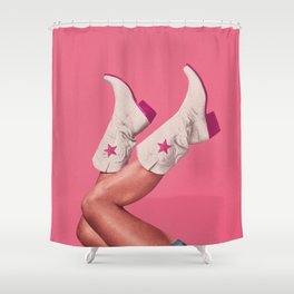 These Boots - Hot Neon Pink Shower Curtain | Vertigoartography, Fascia, Photo, Howdy, Texaswestern, White, Yeehaw, Cowgirl, Cowboy, Boots 