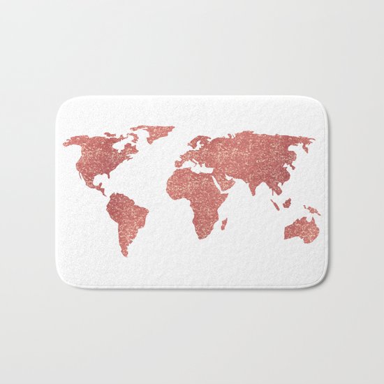World Map Rose Gold Glitter Bath Mat
