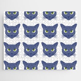 Retro Modern Periwinkle Cats White Pattern Jigsaw Puzzle