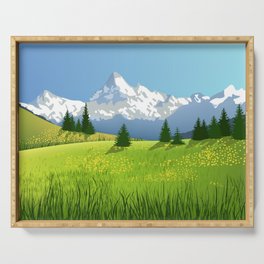 Countryside Landscape With Mountains Serving Tray