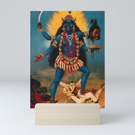 Kali trampling Shiva, Raja Ravi Varma - Vintage Chromolithograph Mini Art Print