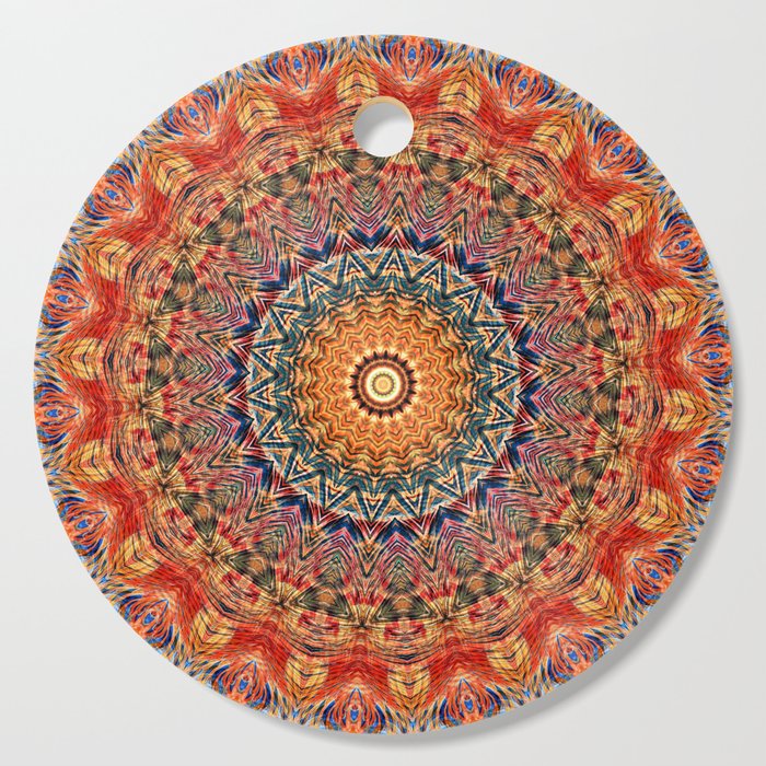 Indian Summer I - Colorful Boho Feather Mandala Cutting Board