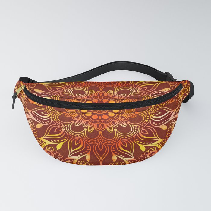 Earthy Red Mandala with Golden Flames Fanny Pack