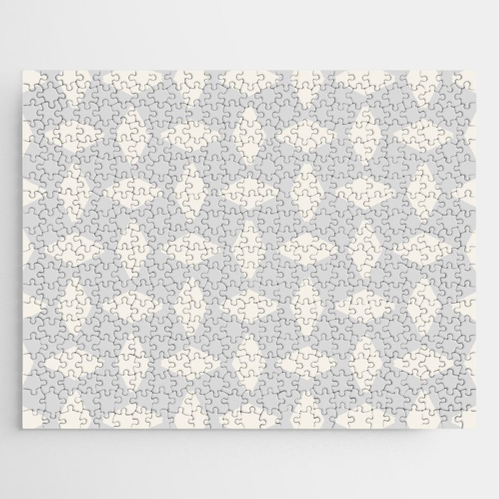 Antique White Geometric Retro Shapes on Pastel Silver Grey Jigsaw Puzzle