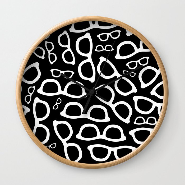 Smart Glasses Pattern - White on Black Wall Clock