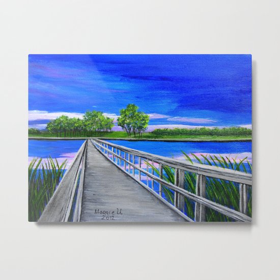 Walking bridge on the lake Metal Print