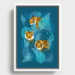 Jungle Tigers - Blue Framed Canvas