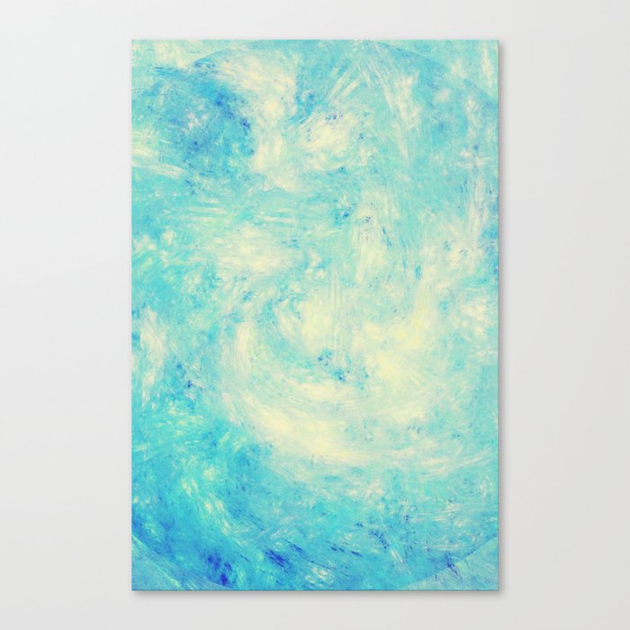 Turquoise and Cream Powder Splash Liquid Swirl Abstract Artwork Canvas Print