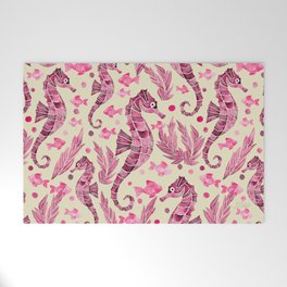 Watercolor Seahorse Pattern - Pink and Cream Welcome Mat