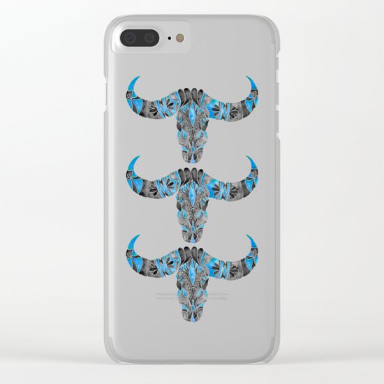 Water Buffalo Skull – Black & Blue Clear iPhone Case